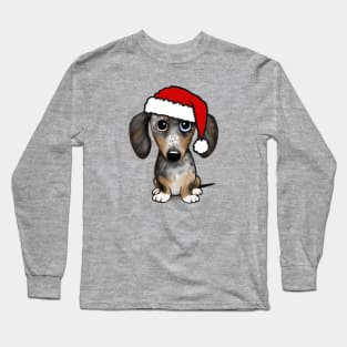 Dapple Dachshund with Santa Hat Merle Wiener Dog Christmas Long Sleeve T-Shirt